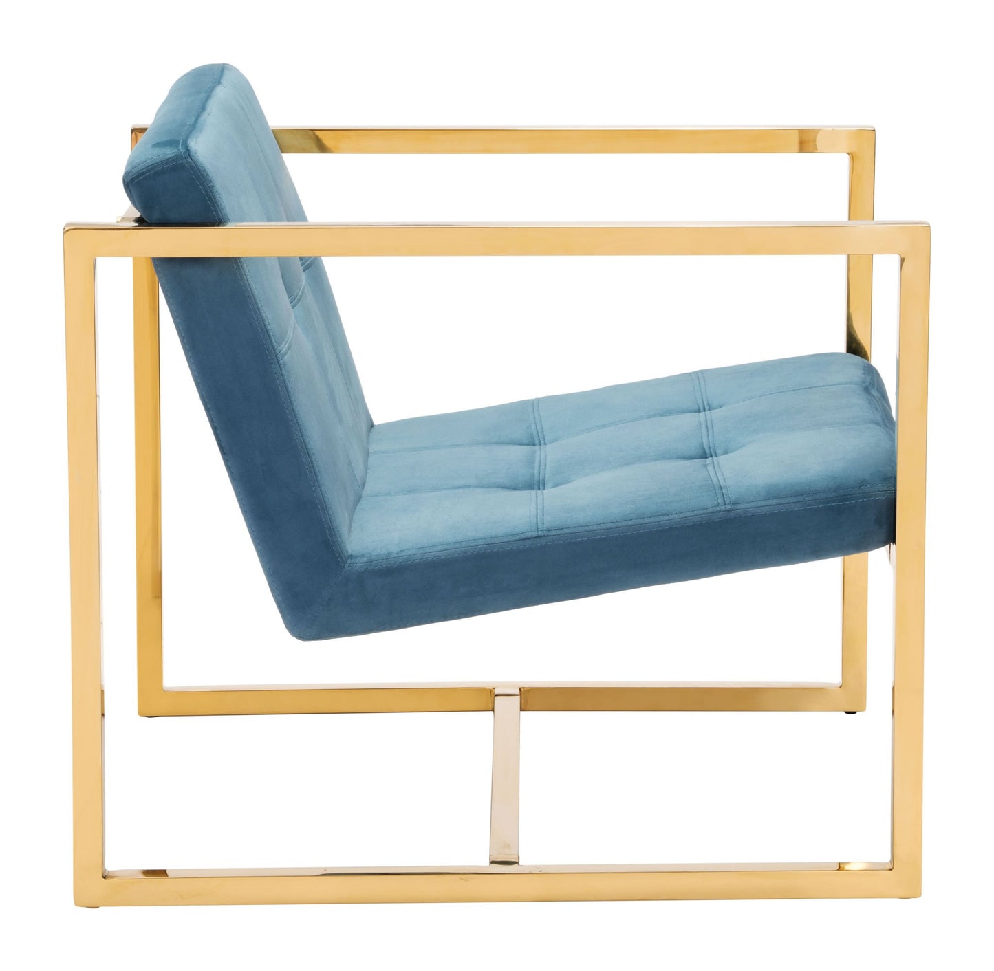 24.8" x 28.3" x 25.8" Blue Velvet Chromed Steel Arm Chair