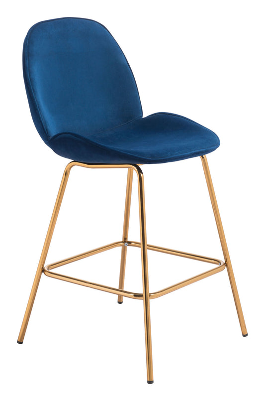 20.9" x 24" x 40.6" Dark Blue Velvet, Steel & Plywood, Counter Chair -