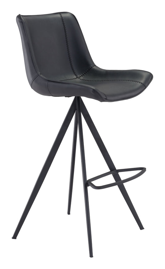 18.7" x 22.8" x 42.1" Black, Leatherette, Stainless Steel, Bar Chair -