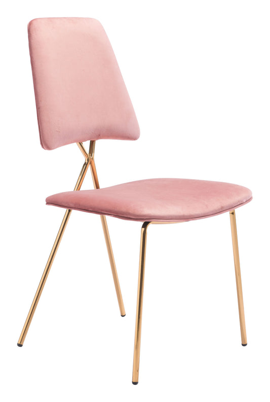 19.7" x 21.9" x 35.8" Pink & Gold, Velvet, Steel & Plywood, Chair -