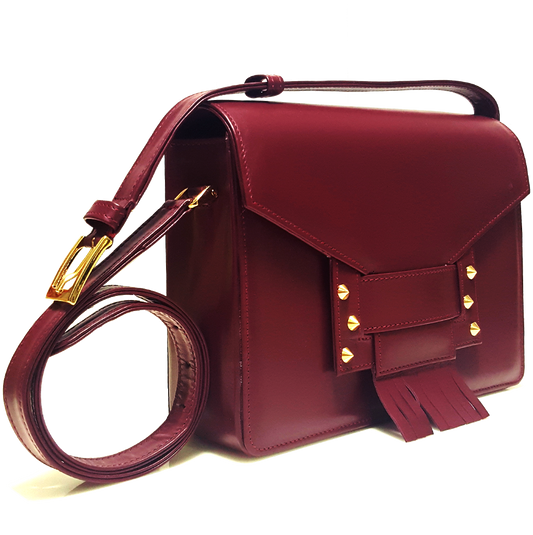 Fringed Clasp Calf Leather Shoulder Handbag Port