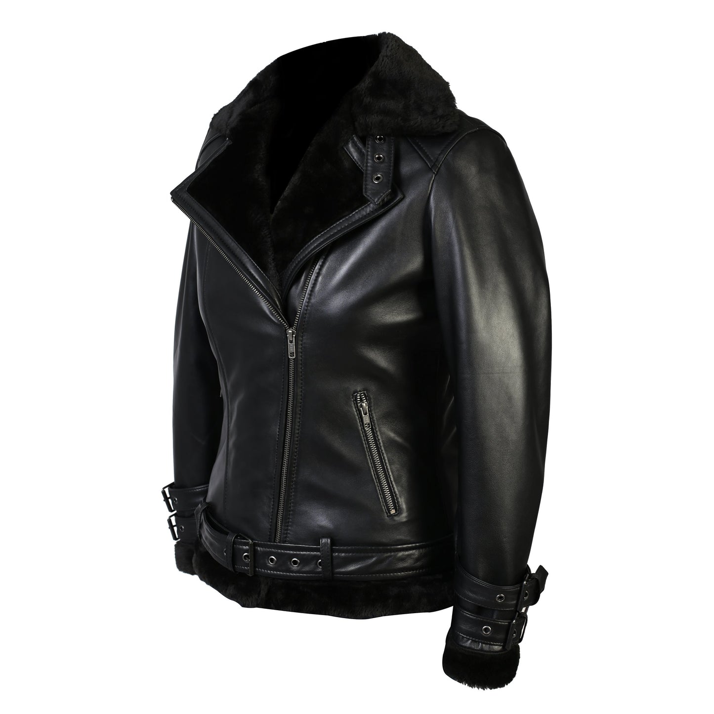 Sylvia Black Shearling Fur Leather Jacket